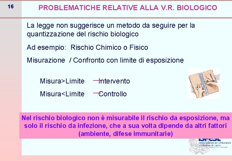 16 PROBLEMATICHE RELATIVE ALLA V. R. BIOLOGICO La legge non suggerisce un metodo da