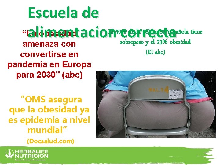 Escuela de El 39% de la población española tiene “La obesidad alimentacion correcta sobrepeso