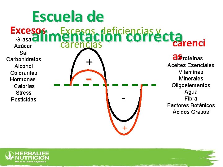 Escuela de Excesos, deficiencias y alimentacion correcta carencias Grasa Azúcar Sal Carbohidratos Alcohol Colorantes