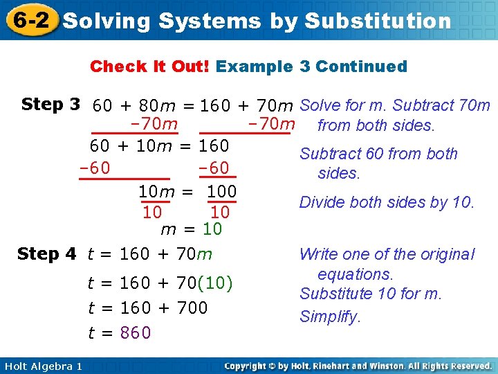 6 -2 Solving Systems by Substitution Check It Out! Example 3 Continued Step 3