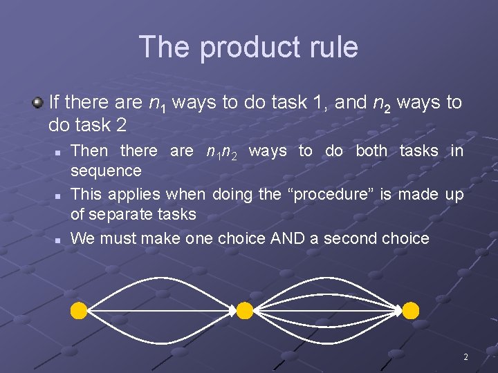 The product rule If there are n 1 ways to do task 1, and