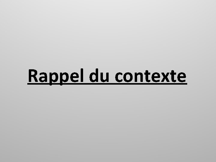 Rappel du contexte 