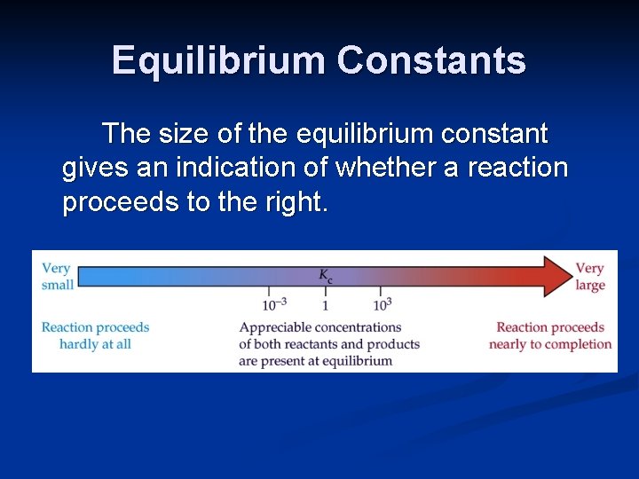 Equilibrium Constants The size of the equilibrium constant gives an indication of whether a