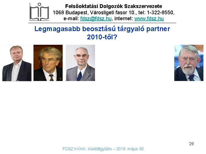 Felsőoktatási Dolgozók Szakszervezete 1068 Budapest, Városligeti fasor 10. , tel: 1 -322 -8550, e-mail: