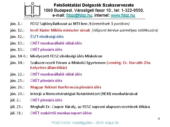 Felsőoktatási Dolgozók Szakszervezete 1068 Budapest, Városligeti fasor 10. , tel: 1 -322 -8550, e-mail: