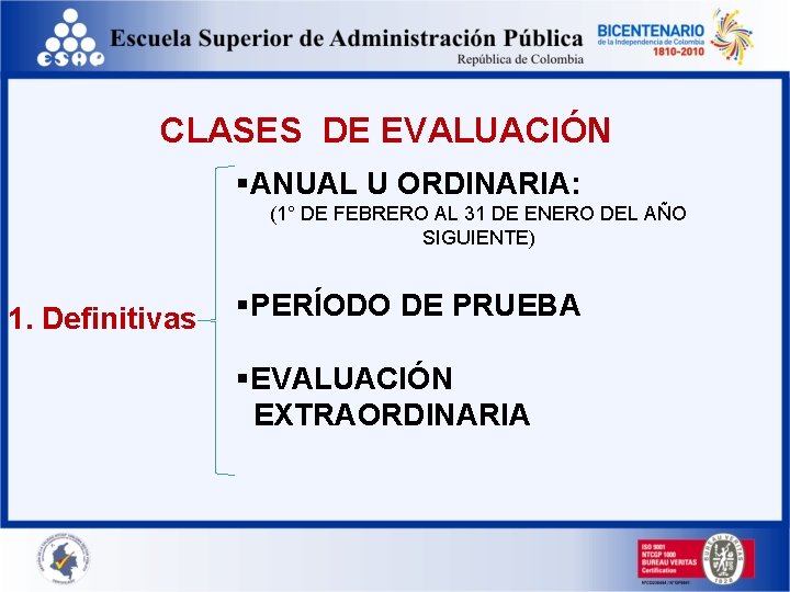 CLASES DE EVALUACIÓN §ANUAL U ORDINARIA: (1° DE FEBRERO AL 31 DE ENERO DEL