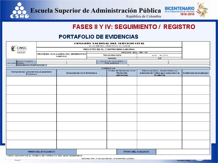 FASES II Y IV: SEGUIMIENTO / REGISTRO PORTAFOLIO DE EVIDENCIAS 