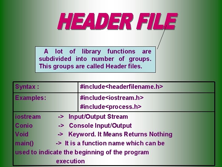 A lot of library functions are subdivided into number of groups. This groups are A lot of library functions are subdivided into number of groups. This groups are