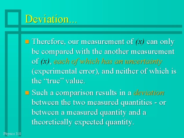 Deviation. . . Therefore, our measurement of (x) can only be compared with the Deviation. . . Therefore, our measurement of (x) can only be compared with the