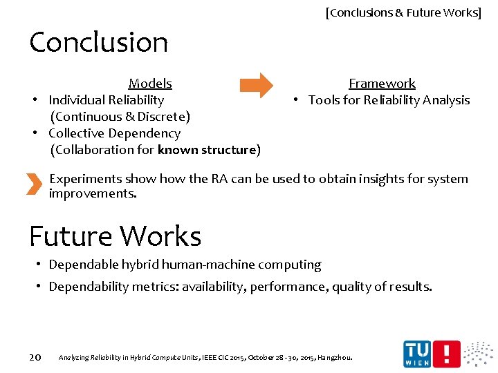 [Conclusions & Future Works] Conclusion Models • Individual Reliability (Continuous & Discrete) • Collective
