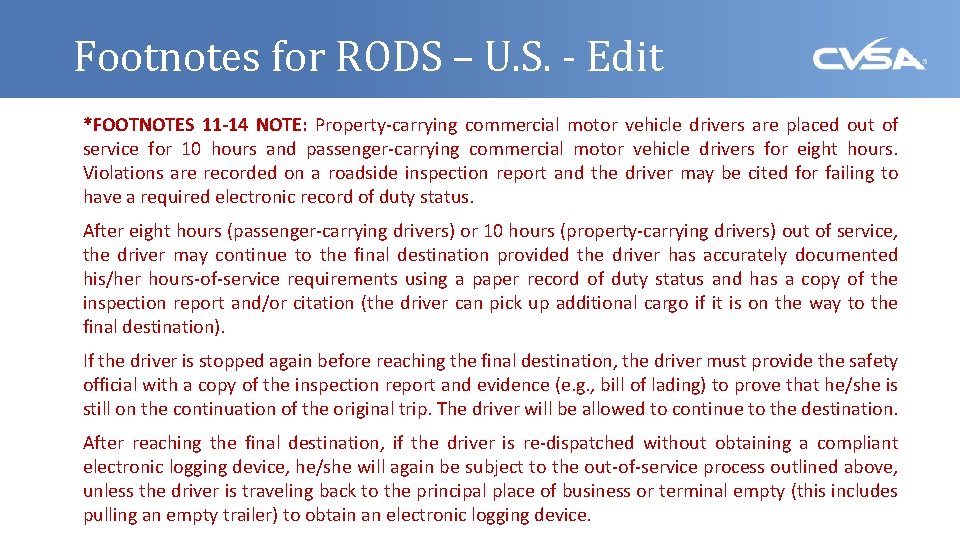 Footnotes for RODS – U. S. - Edit *FOOTNOTES 11 -14 NOTE: Property-carrying commercial