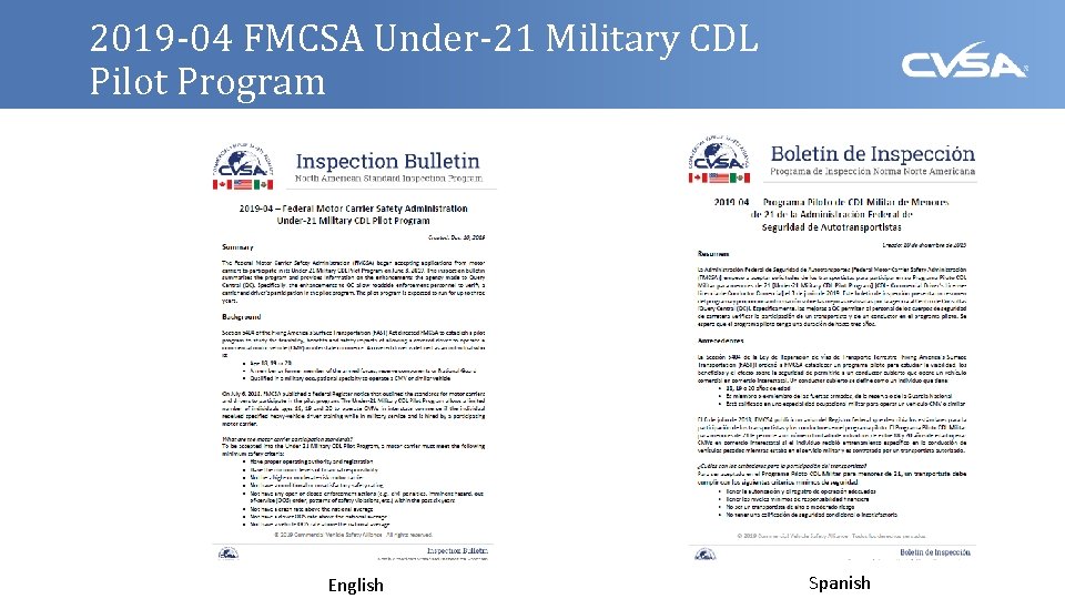 2019 -04 FMCSA Under-21 Military CDL Pilot Program English Spanish 