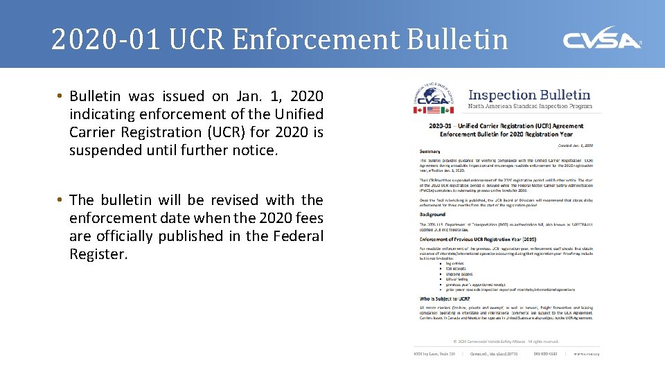 2020 -01 UCR Enforcement Bulletin • Bulletin was issued on Jan. 1, 2020 indicating
