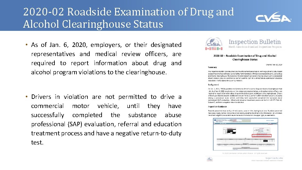 2020 -02 Roadside Examination of Drug and Alcohol Clearinghouse Status • As of Jan.