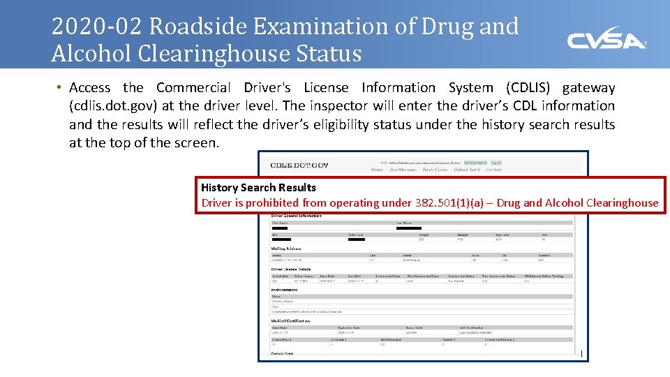 2020 -02 Roadside Examination of Drug and Alcohol Clearinghouse Status • Access the Commercial