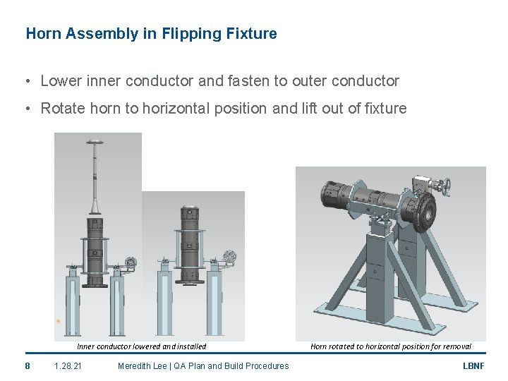 Horn Assembly in Flipping Fixture • Lower inner conductor and fasten to outer conductor