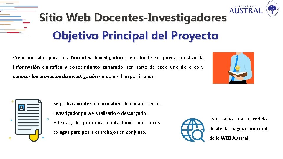 Sitio Web Docentes-Investigadores Objetivo Principal del Proyecto Crear un sitio para los Docentes Investigadores