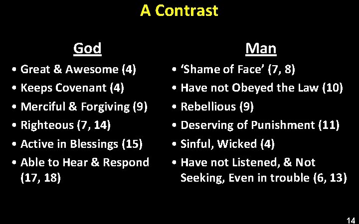 A Contrast God • Great & Awesome (4) • Keeps Covenant (4) • Merciful