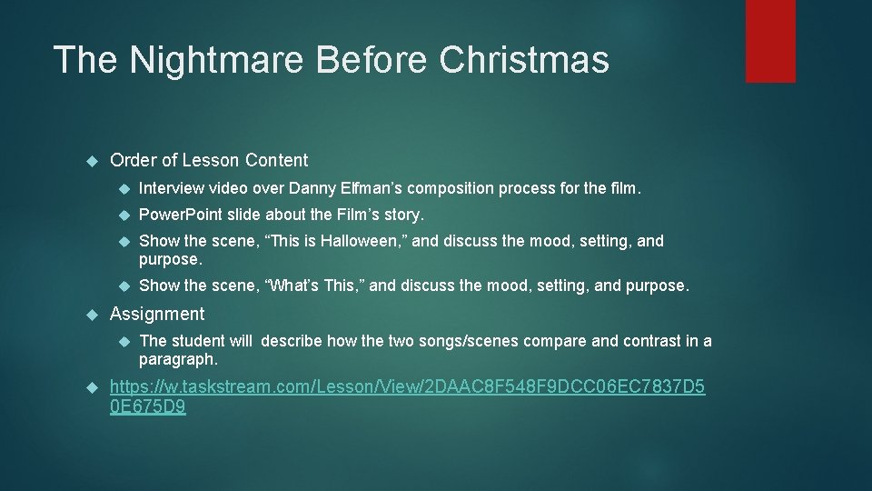 The Nightmare Before Christmas Order of Lesson Content Interview video over Danny Elfman’s composition