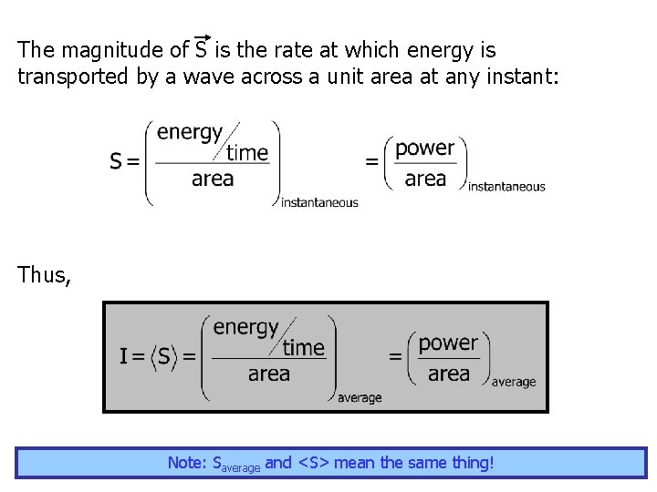 The magnitude of S is the rate at which energy is transported by a