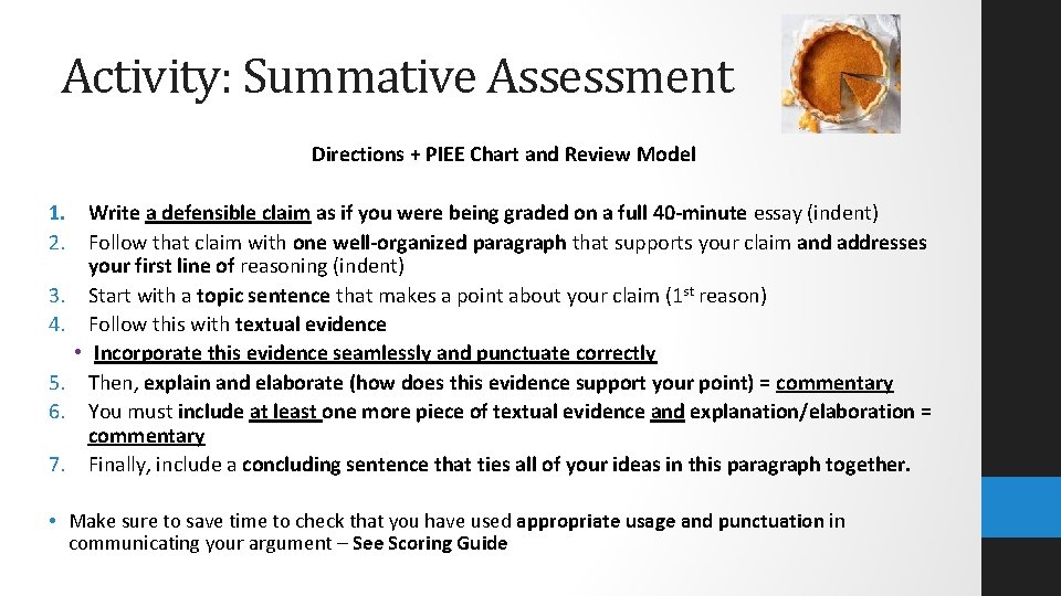 Activity: Summative Assessment Directions + PIEE Chart and Review Model 1. Write a defensible