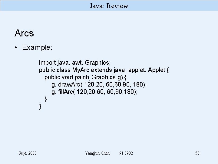 Java: Review Arcs • Example: import java. awt. Graphics; public class My. Arc extends