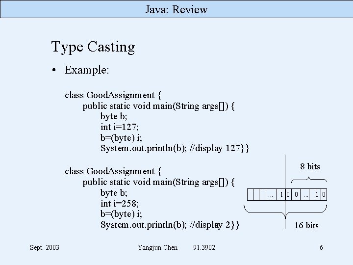 Java: Review Type Casting • Example: class Good. Assignment { public static void main(String