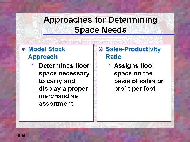 Approaches for Determining Space Needs ¯ Model Stock Approach * Determines floor space necessary