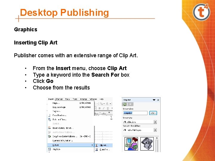 Desktop Publishing Graphics Inserting Clip Art Publisher comes with an extensive range of Clip