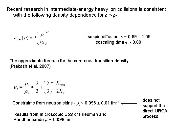 Recent research in intermediate-energy heavy ion collisions is consistent with the following density dependence