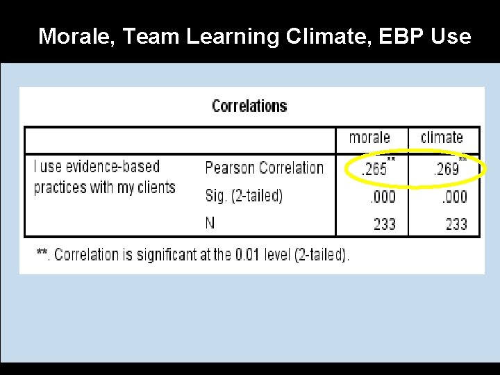 Morale, Team Learning Climate, EBP Use 