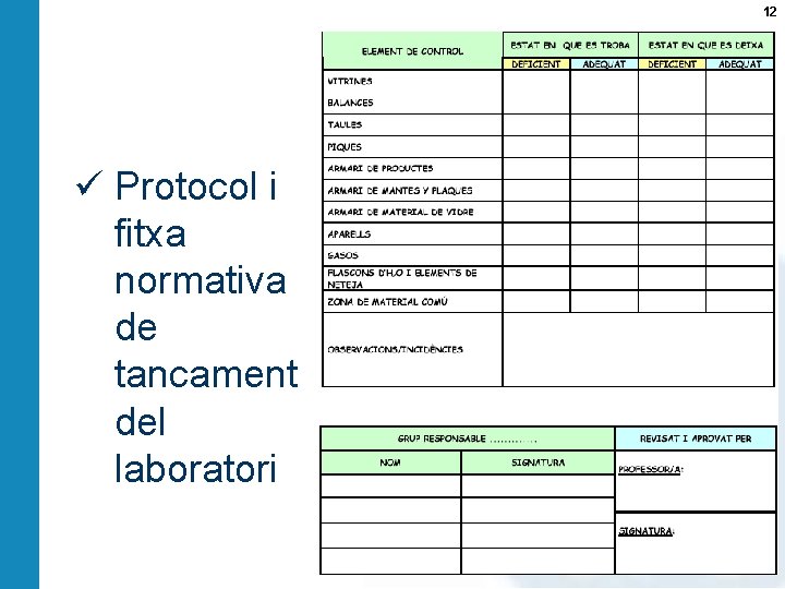 12 ü Protocol i fitxa normativa de tancament del laboratori 