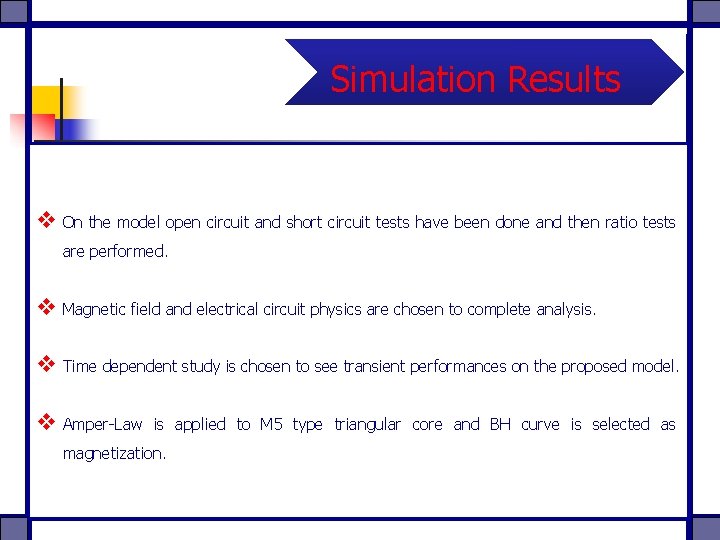 Simulation Results v On the model open circuit and short circuit tests have been