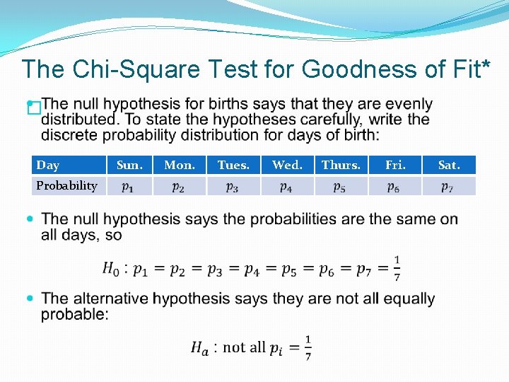 The Chi-Square Test for Goodness of Fit* � Day Probability Sun. Mon. Tues. Wed.