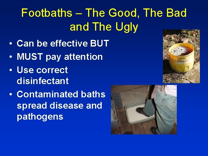 Footbaths – The Good, The Bad and The Ugly • Can be effective BUT