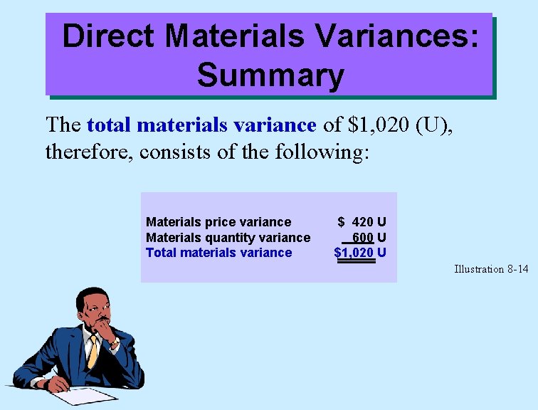 Direct Materials Variances: Summary The total materials variance of $1, 020 (U), therefore, consists