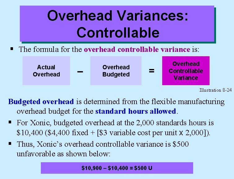 Overhead Variances: Controllable § The formula for the overhead controllable variance is: Actual Overhead