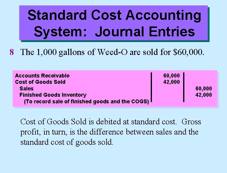 Standard Cost Accounting System: Journal Entries 8 The 1, 000 gallons of Weed-O are