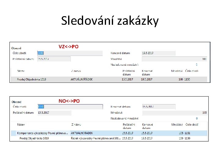 Sledování zakázky VZ<->PO NO<->PO 