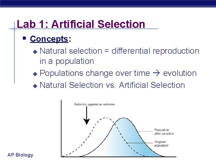 Lab 1: Artificial Selection § Concepts: Natural selection = differential reproduction in a population