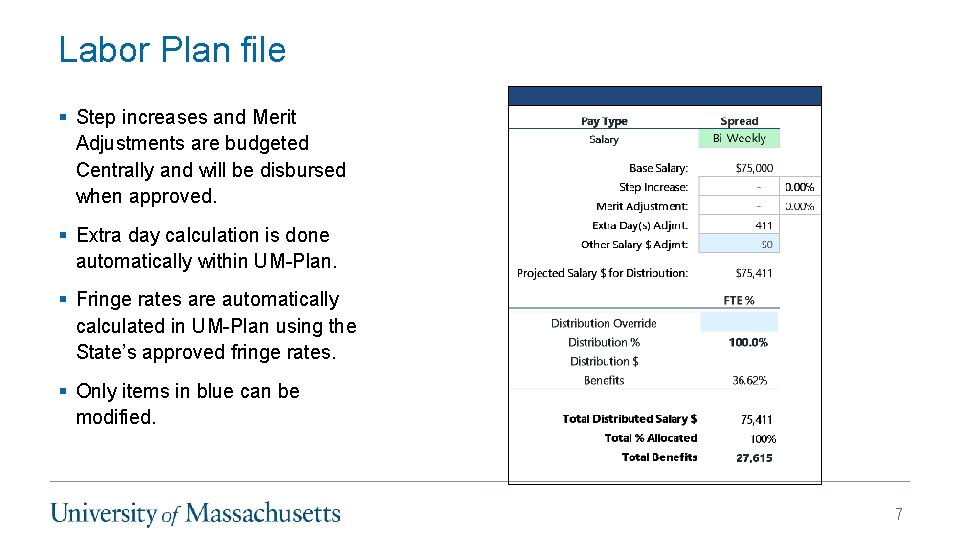 Labor Plan file § Step increases and Merit Adjustments are budgeted Centrally and will