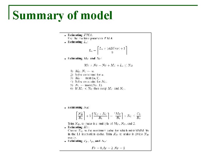Summary of model 