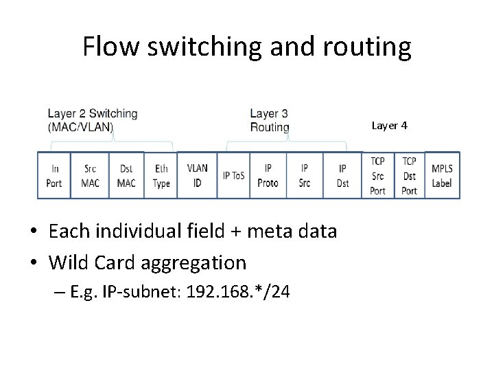 Flow switching and routing Layer 4 • Each individual field + meta data •