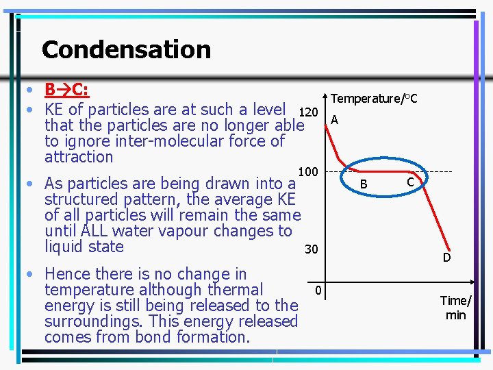Condensation • B C: • KE of particles are at such a level 120 Condensation • B C: • KE of particles are at such a level 120