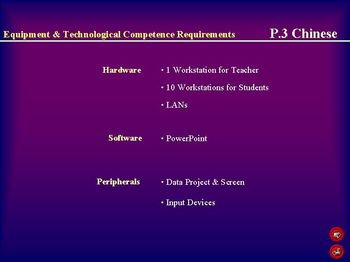 Equipment & Technological Competence Requirements Hardware • 1 Workstation for Teacher • 10 Workstations