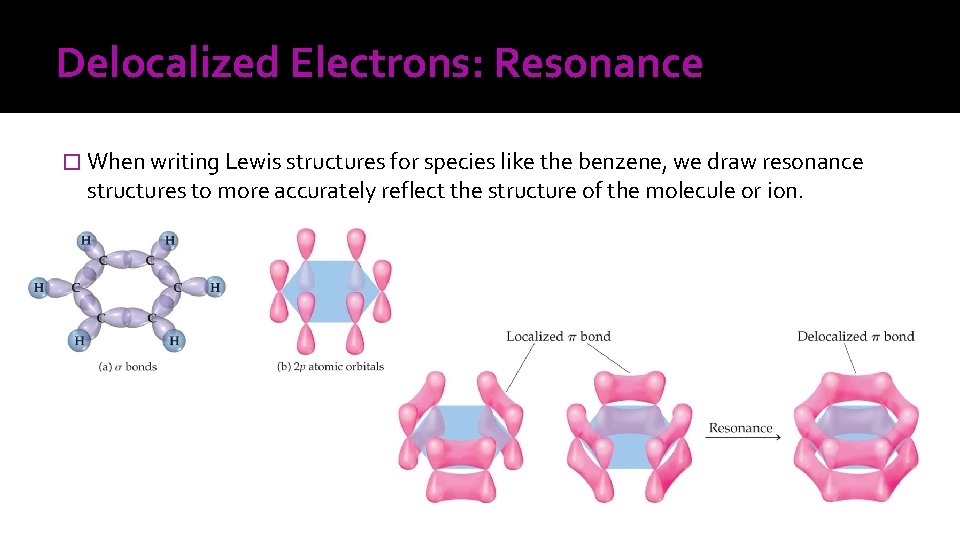 Delocalized Electrons: Resonance � When writing Lewis structures for species like the benzene, we