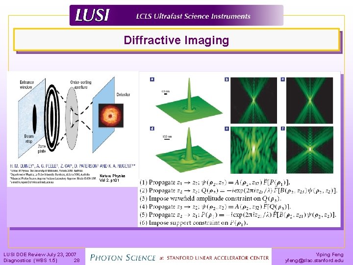 Diffractive Imaging Nature Physics Vol 2. p 101 LUSI DOE Review July 23, 2007