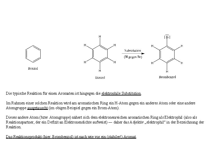 Die typische Reaktion für einen Aromaten ist hingegen die elektrophile Substitution. Im Rahmen einer