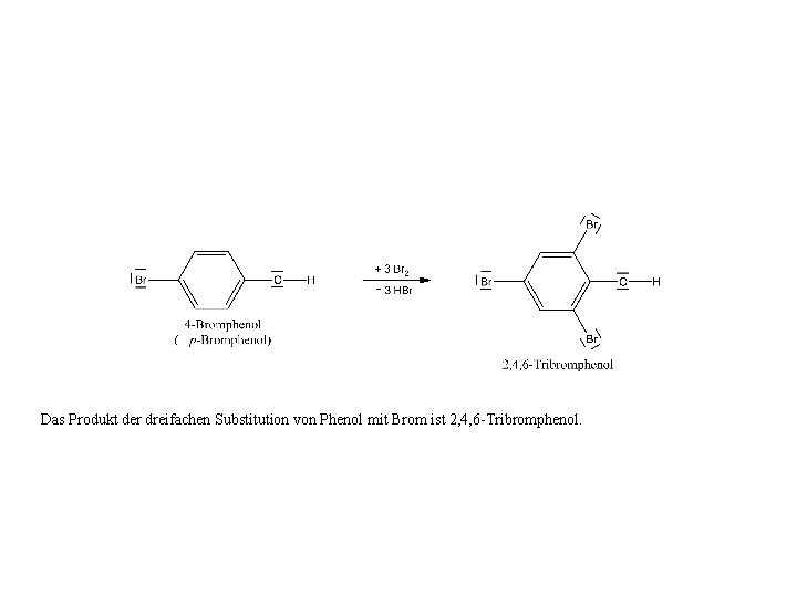 Das Produkt der dreifachen Substitution von Phenol mit Brom ist 2, 4, 6 -Tribromphenol.