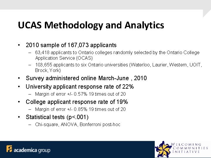 UCAS Methodology and Analytics • 2010 sample of 167, 073 applicants – 63, 418